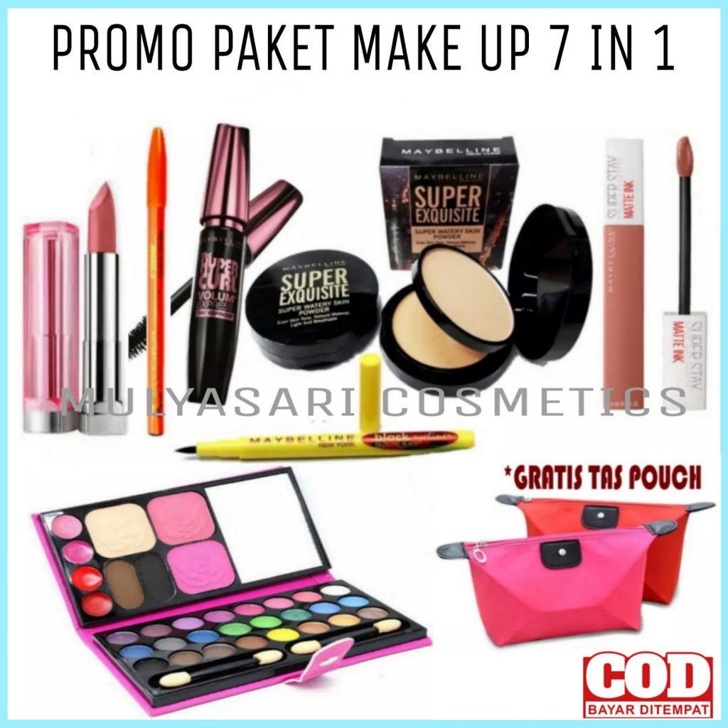 Paket Kosmetik Wanita Lengkap Murah 1 Set 7in1 - Paket Makeup Meybelline Promo 1 Paket 7 In 1 - Pake