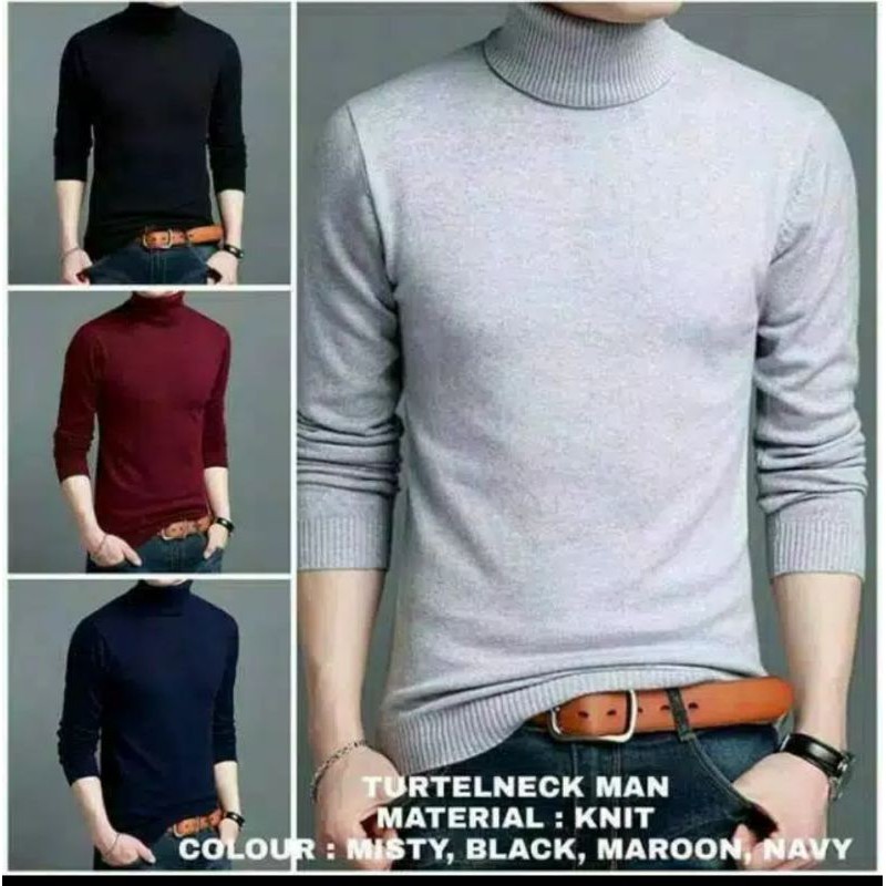  COD kaos  polos turtle neck sweater rajut  pria  Shopee 