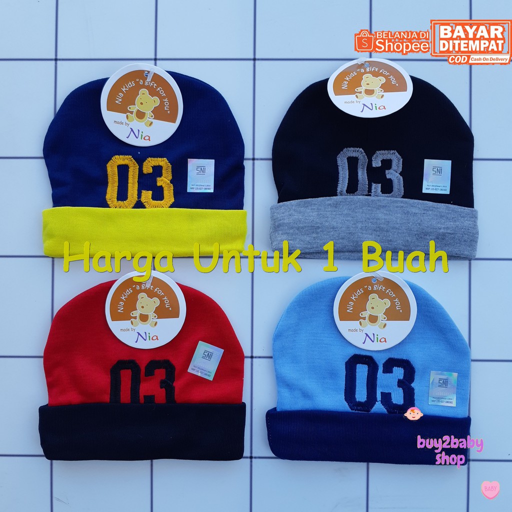 Topi Kupluk Bayi NIA Newborn Bahan kaos katun Model angka &amp; Taz Dev Warna bordir isi 1 PCS