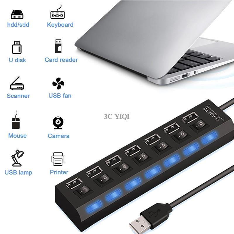 Hub 7 Port USB Kecepatan Tinggi 480mbps Dengan Saklar Power ON / off Untuk PC / Laptop