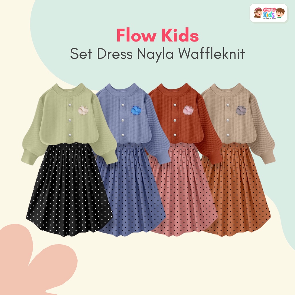 Setelan Muslim Anak Perempuan/Flowkids Dress/Set Nayla Waffleknit Flowkids