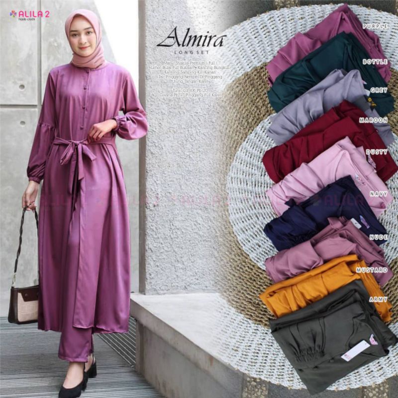(Almira long set) setelan tunik panjang dan celana bahan shakila