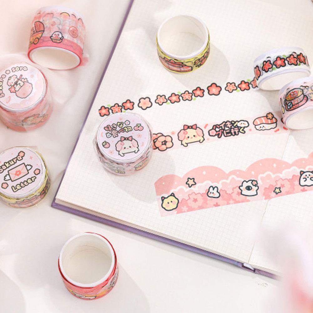 Mxbeauty Bahan Tape Diary Hias Label Pita Handbook Hias DIY Scrapbooking Pink Bunga Sakura Seri Tape Stiker Masking Tape