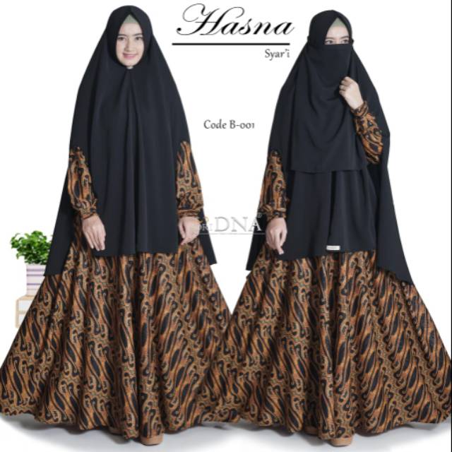 Set Gamis batik syari plus cadar bahan embos ori DNA