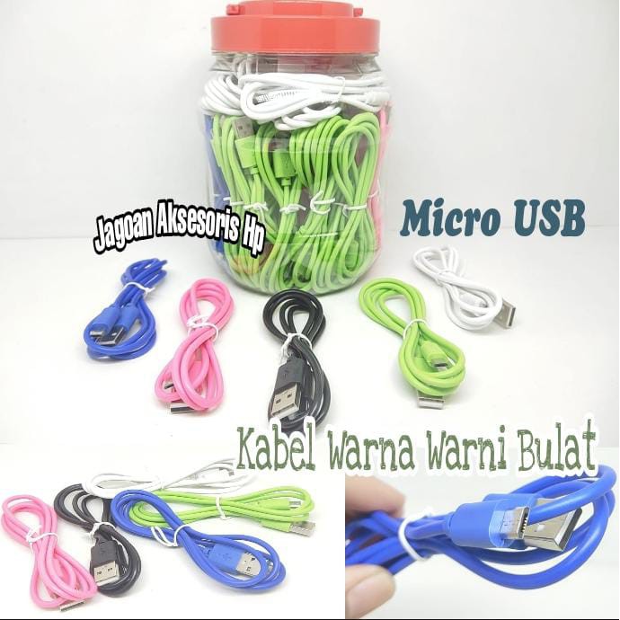 Kabel Warna Warni Bulat 2.4A Micro USB V8 100cm Fast Charging Data Cable Android