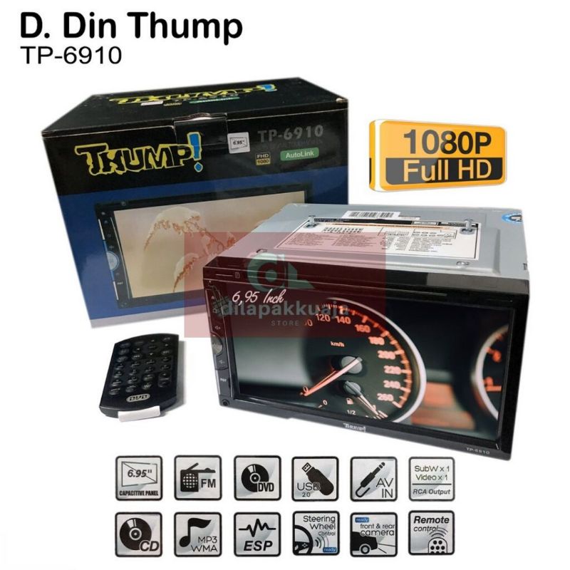Head Unit Double Din Thump TP-6910 DVD 7inch Head Unit Mobil Autolink