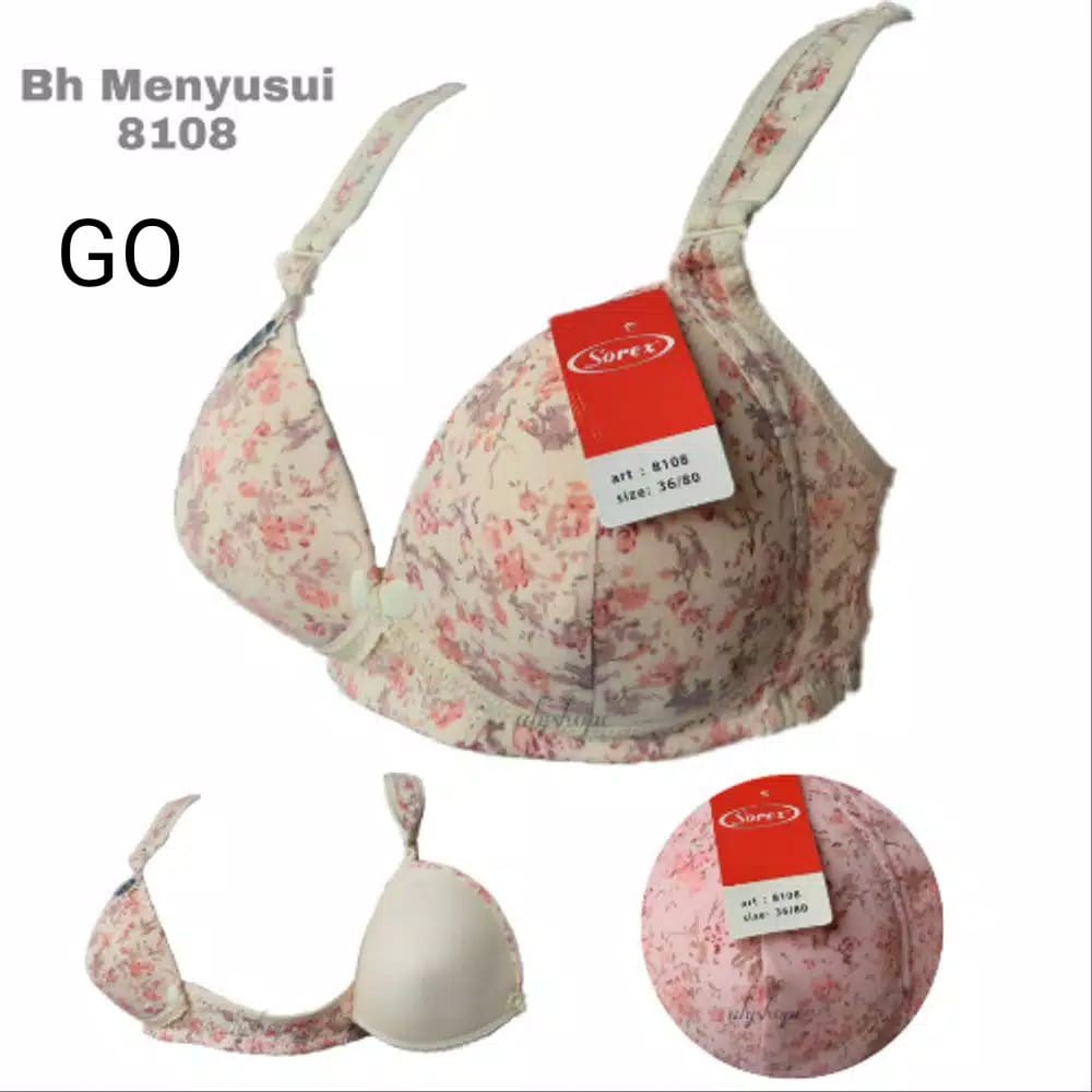 gof Sorex Bra Menyusui Motif Bunga Cantik Nursing Bra 8108 Tanpa Kawat 3 Kait Busa Sedang