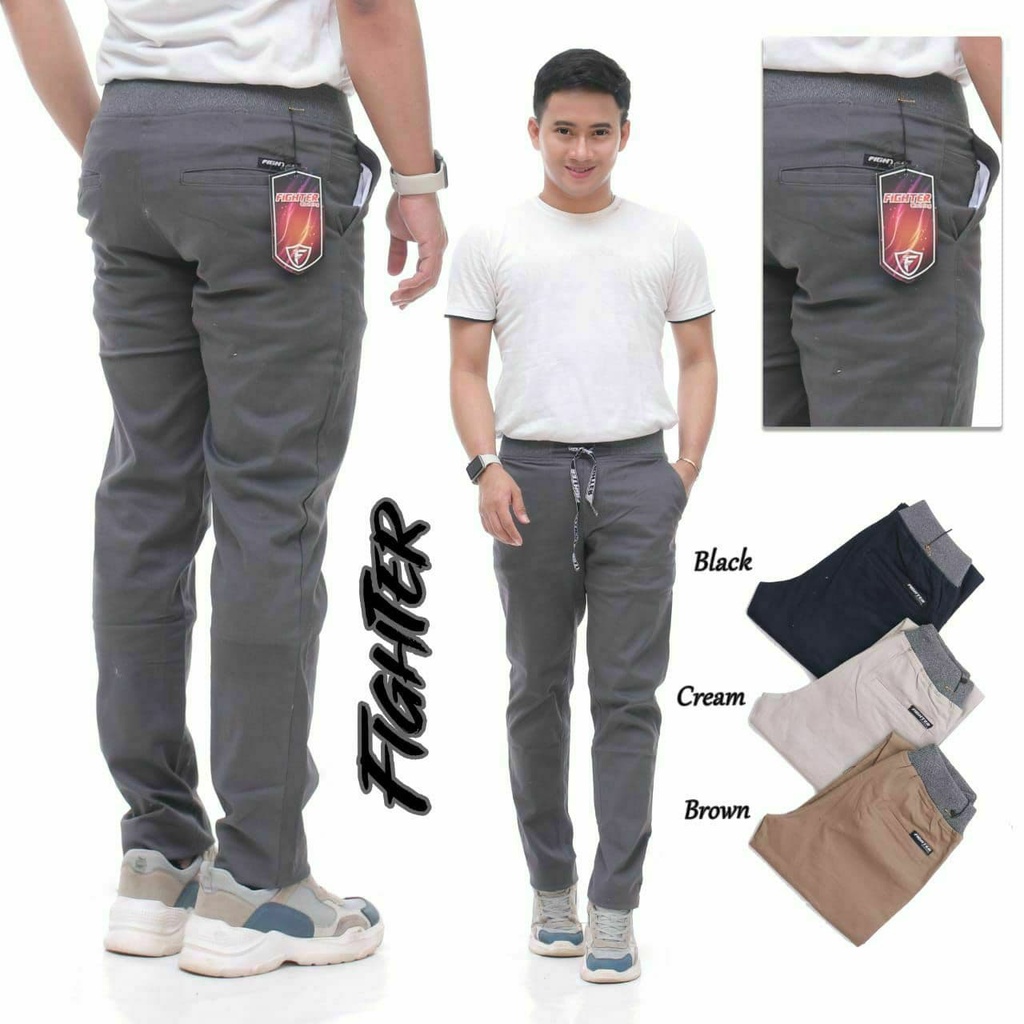 Fighter Celana Pria Dewasa Chinos Slim Fit  Twill Cotton Premium Celana Pria Formal Harian Kekinian