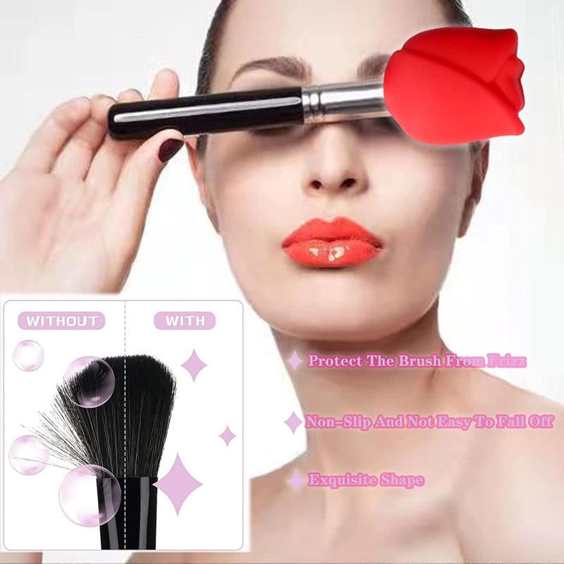 Holder Pelindung Penyimpanan Brush Makeup Bentuk Mawar Bahan Silikon Tahan Debu Dapat Digunakan Kembali Untuk Travel