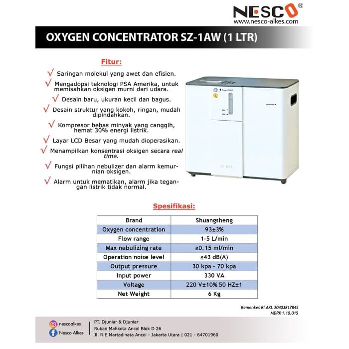 Oxygen Concentrator 1 Liter Portable SZ-1AW