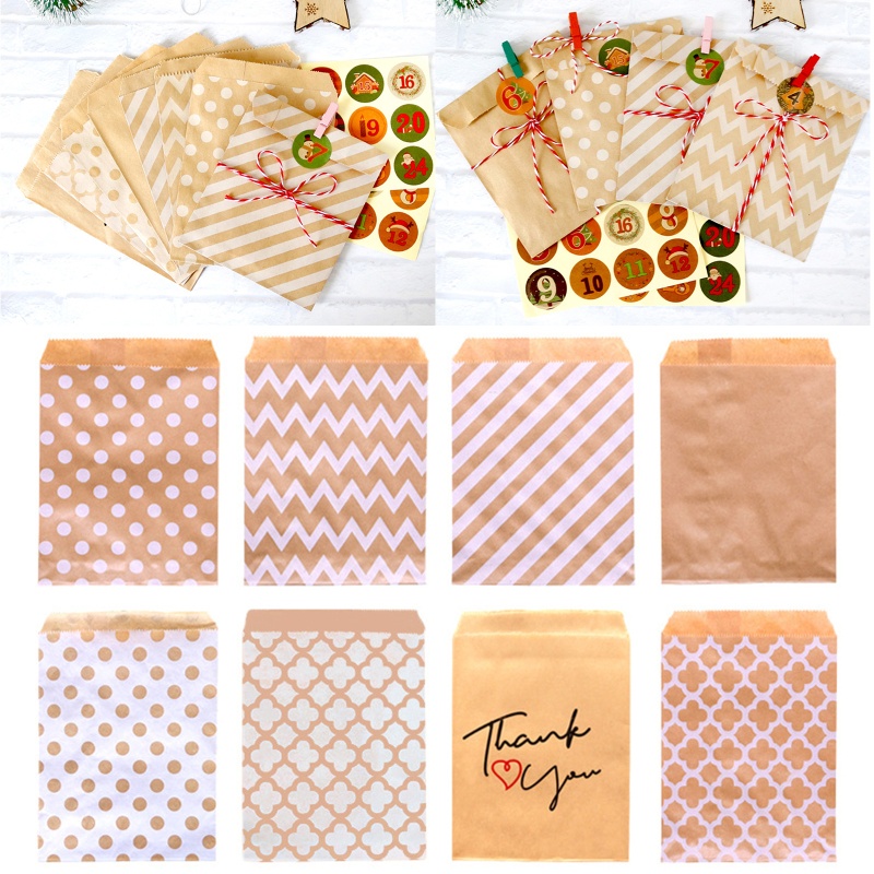 Zzz 24pcs / Set Kantong Kertas Kraft Motif Natal Untuk Kemasan Makanan / Permen / Hadiah