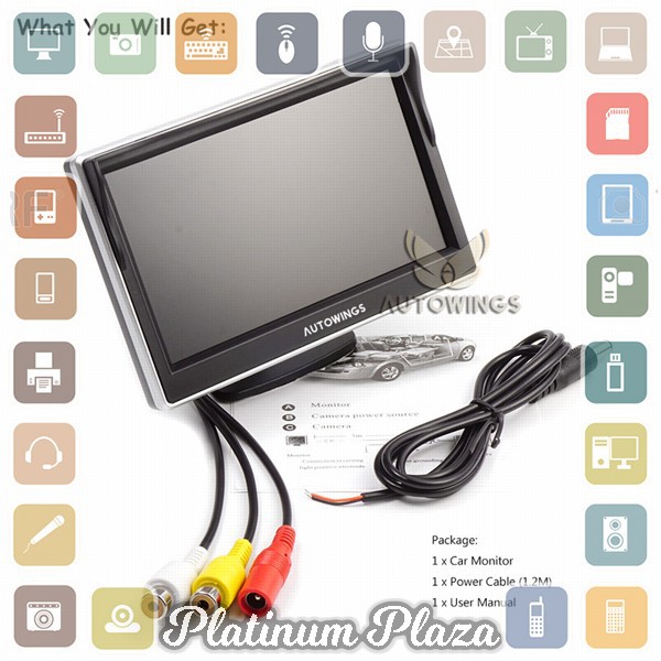 Monitor Rear View Parkir Mobil TFT LCD 5 Inch - Black`E3AQCY-