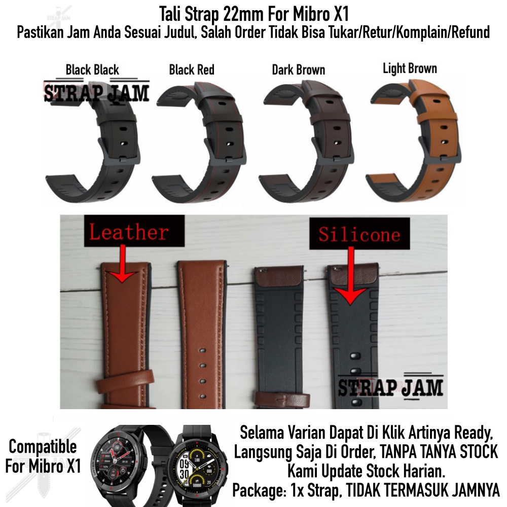 HYBRID Tali Jam Mibro X1 - Watch Strap 22mm Dengan Dua Bahan Rubber Plus Kulit