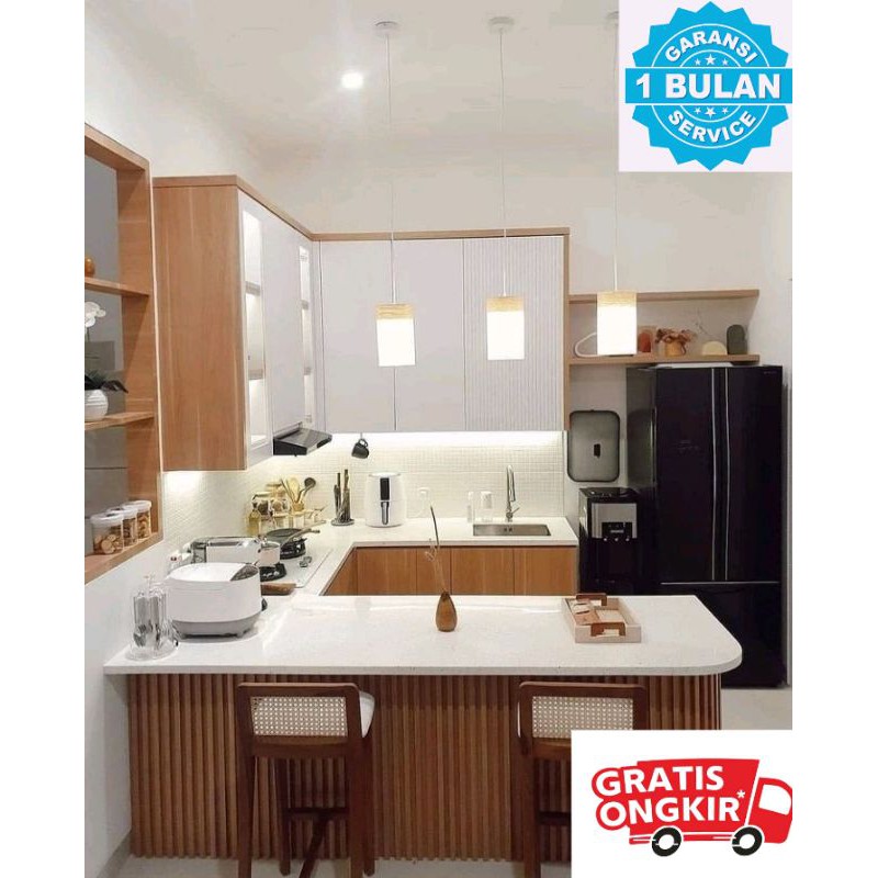kitchen set / kitchenset minimalis + meja finishing HPL  kabinet atas 2,5 x bawah 2,5 meter