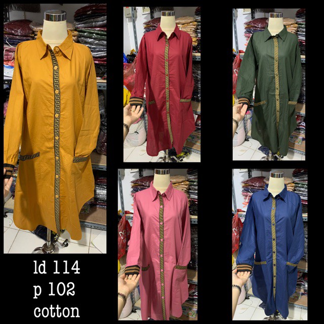 PAKAIAN MUSLIM TERLARIS TERKINI // TUNIK LIST FEN JUMBO XXL LD110 LD115 BIGSIZE KATUN KANCING BUSUI