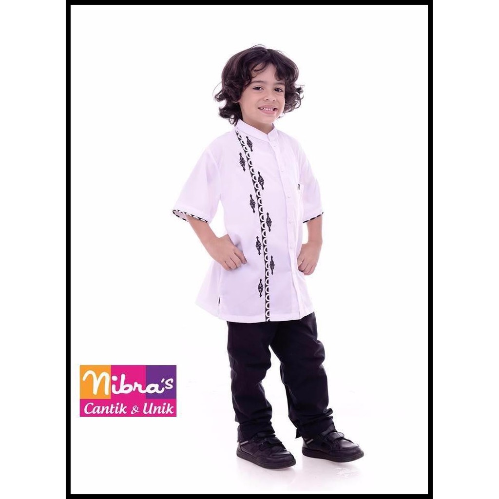 Model Baju Muslim Anak Nibras NSAL 46 Putih Baju Koko Anak 