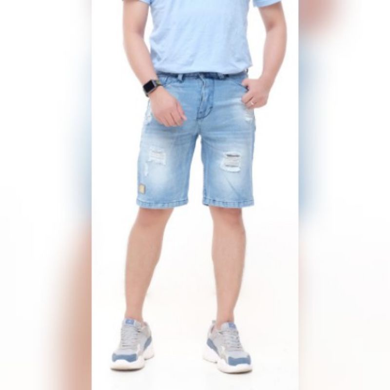 Celana pendek pria jeans sobek cowok distro