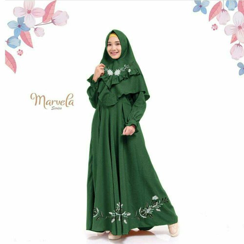 HOT PRODUK TERLARIS marvela syari kid darkgreen stelan baju muslim anak gamis dres anak