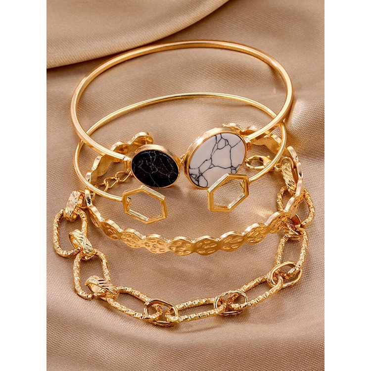 4pcs / Set Gelang Rantai Bahan Metal Desain Geometri Gaya Punk / Vintage Untuk Wanita