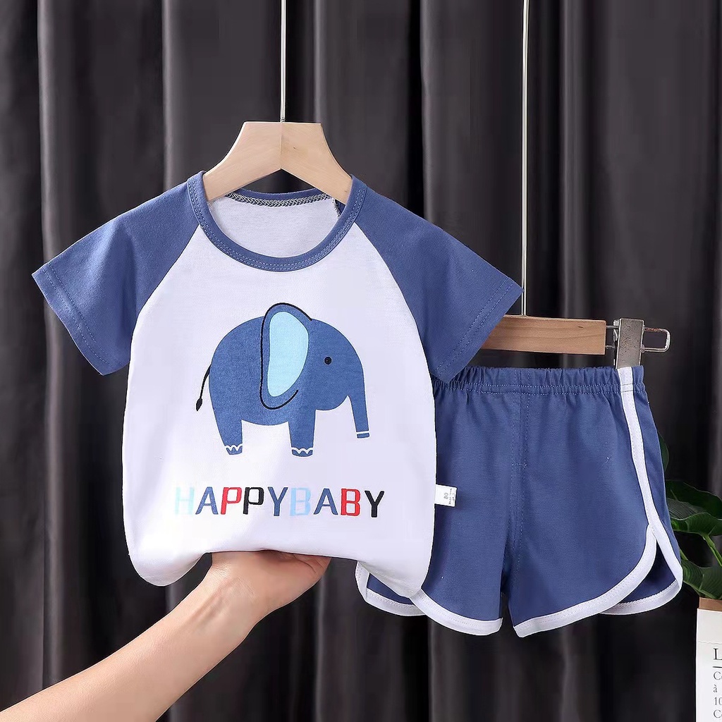 ( zwq ) PDK015-020 Baju Jumper Pendek Kaos + Celana Baju Anak Setelan Lengan Pendek, Setelan Anak 0-6 Tahun