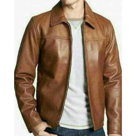 JAKET COWOK JAKET PRIA SEMI KULIT CASUAL - Hitam, S