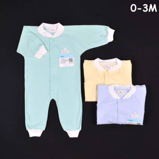 1 Pcs MIYO Baju Kodok Panjang Rib Buka Kaki Bayi WARNA BKH Newborn (0-3M) | Sleepsuit