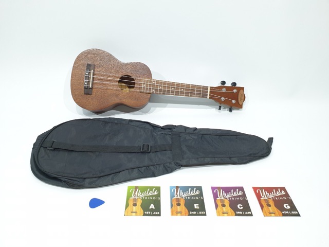 Ukulele Soprano Merk Aloha Seri AL-21 UK-21 Original Bonus Tas Senar Pick Senar 4 Ukuran 21 Inch