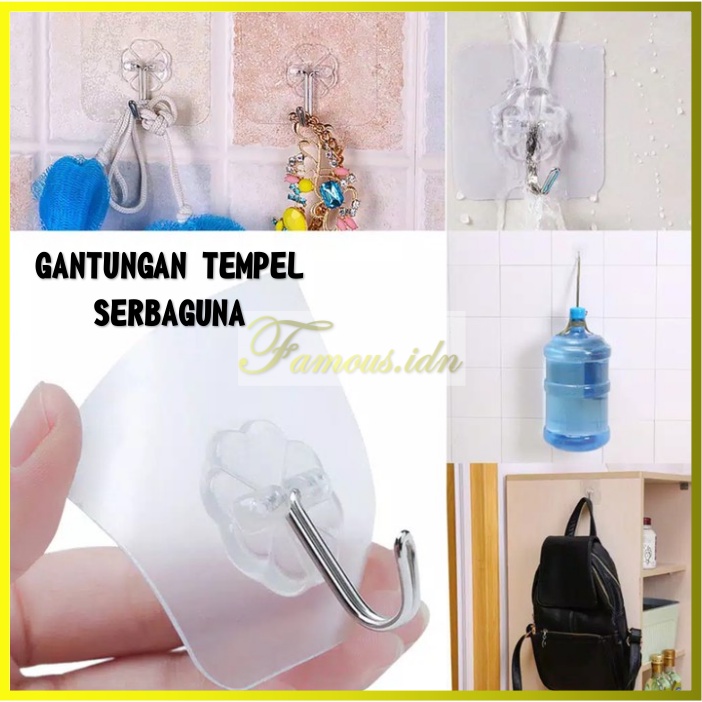 FMS Gantungan Kait Tempel Baju Kunci Hp Motor Tas Dinding Hook Ajaib Kuat Tembok Tempelan Kamar Mand