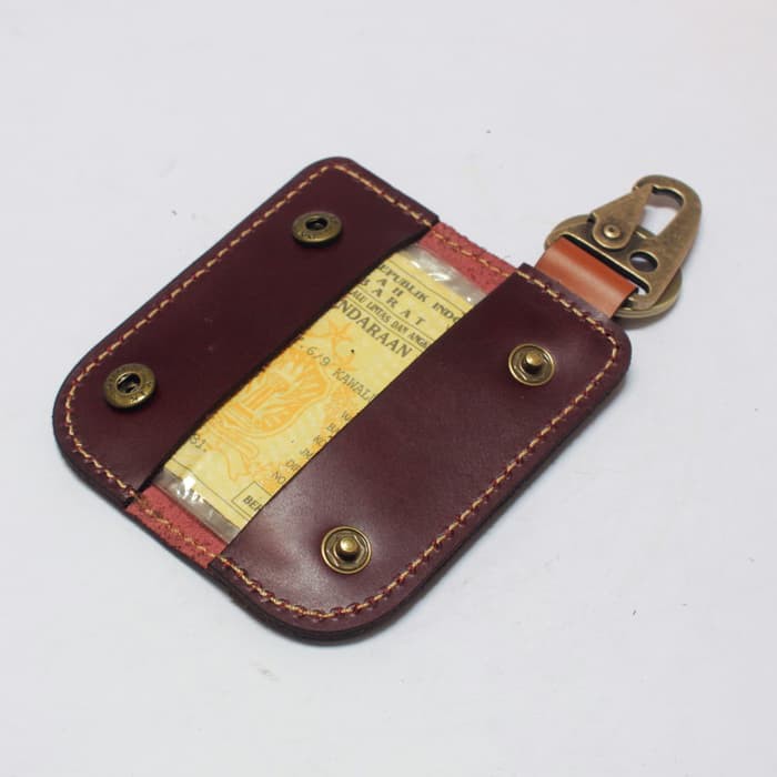 dompet stnk mobil motor model slim gantungan kunci marun tan PHKC651