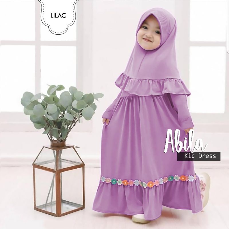 SYARI KID ANAK ABILA, MOSCREPE, GAMIS, HIJAB, MUSLIM, DRESS