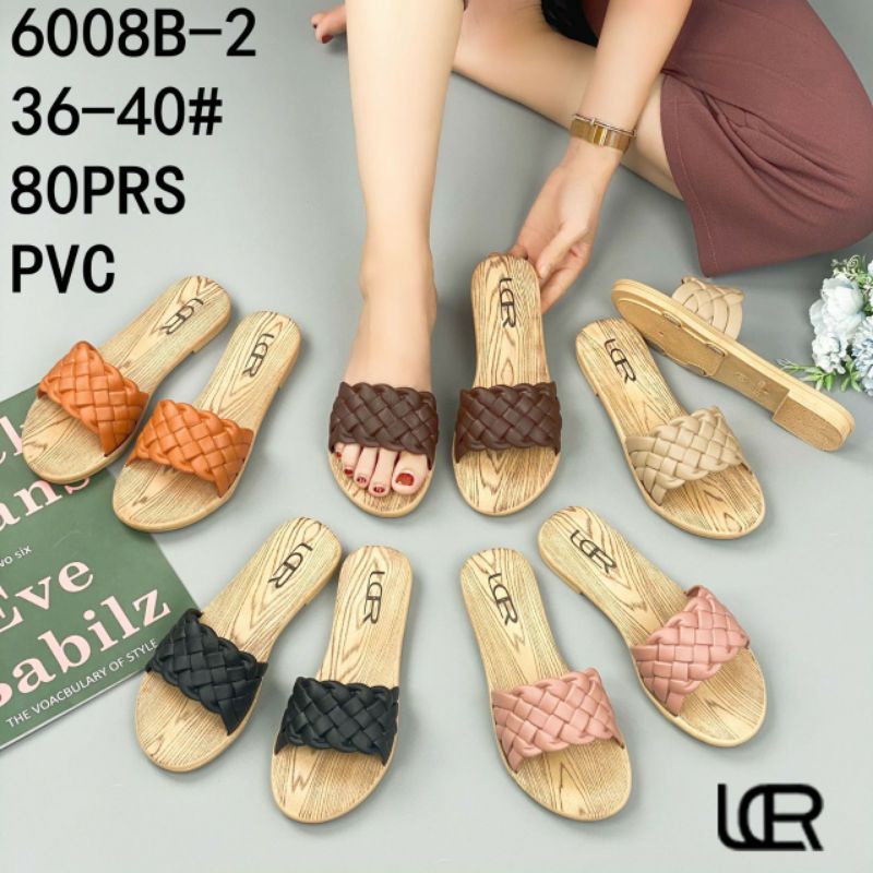 Sandal Flat Jelly Karet Wanita Sandal Slop Selop Motif Anyam Terbaru LCR JS 6008B