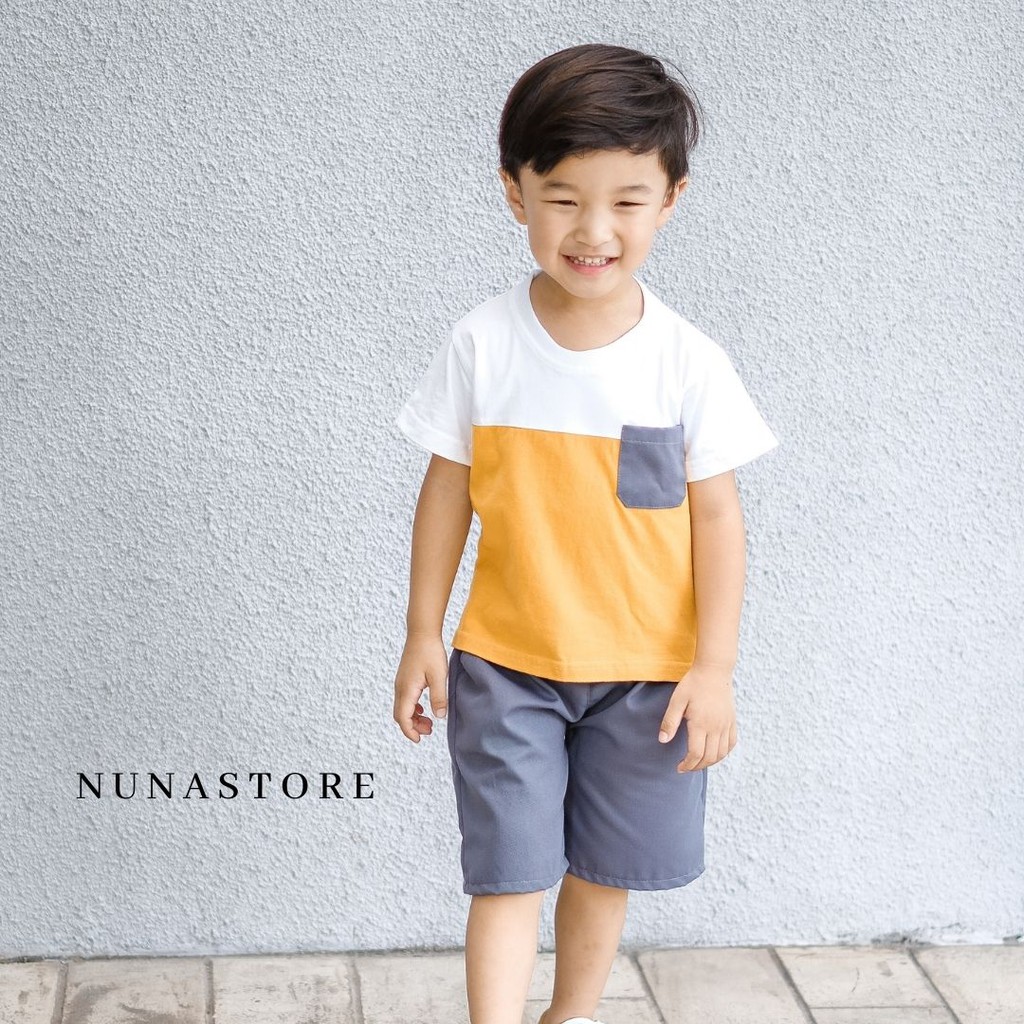 Setelan Baju Bayi/Anak Laki-laki Usia 6 Bulan - 3 Tahun Baju Motif Setelan Kaos Kombinasi Two Tone