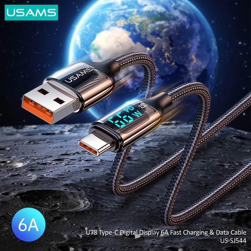 USAMS U78 Kabel Data Fast Charging 6A/66W Type C Digital Display