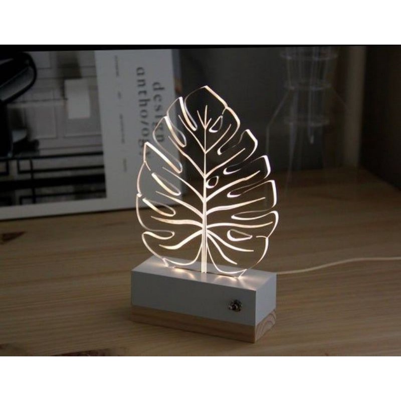 lampu LED hias bentuk daun monstera dan kaktus, hadiah ulang tahun, lampu aesthetic dekorasi kamar