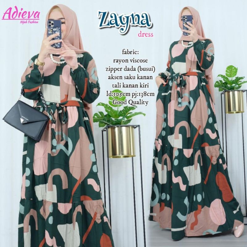 Gamis Motif Zayna Dress Original Adieva Mat Rayon Viscose