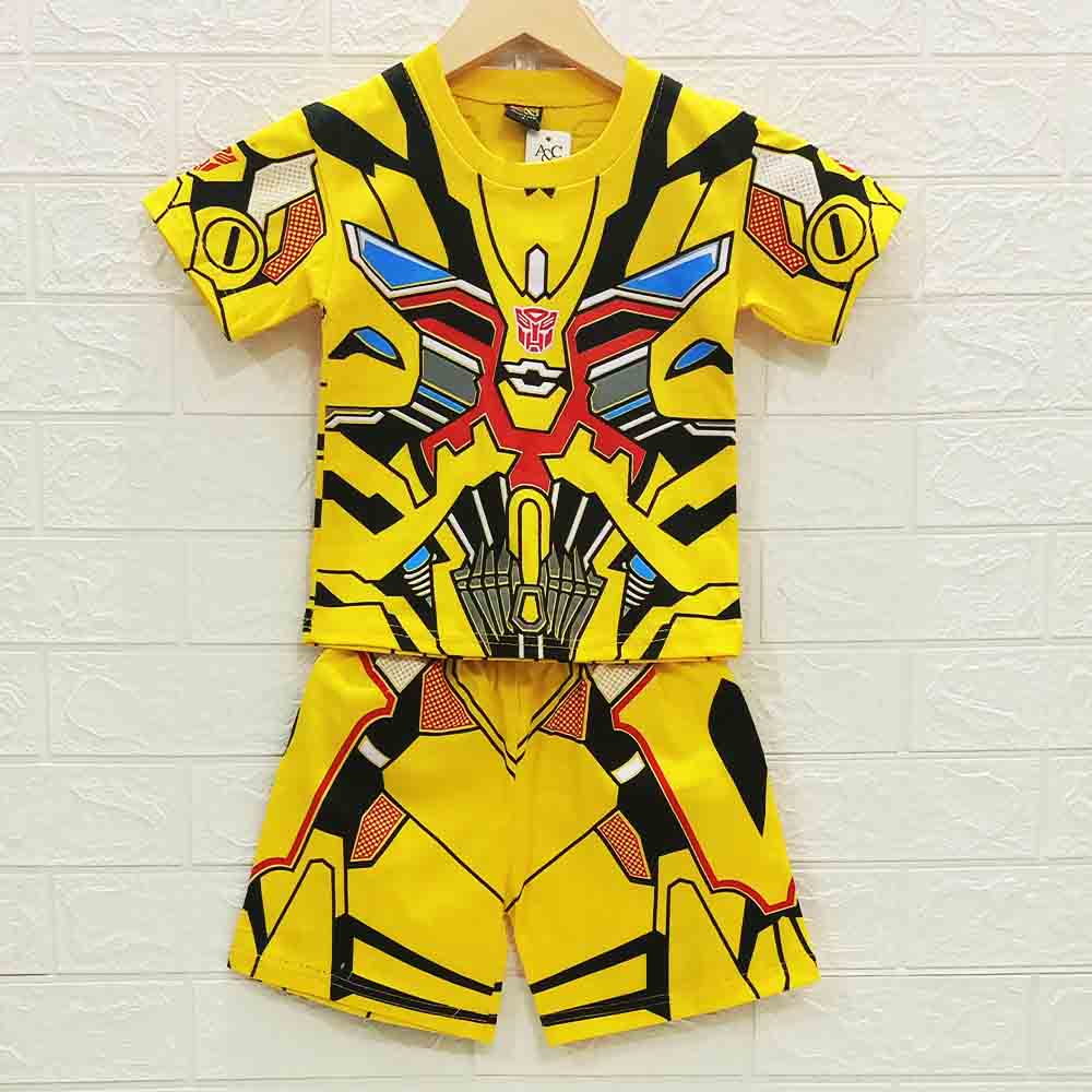 MKids88 - Baju Setelan Kaos Anak Superhero Karakter IRONMAN Bumblebee Optimus Batman Ultraman dll