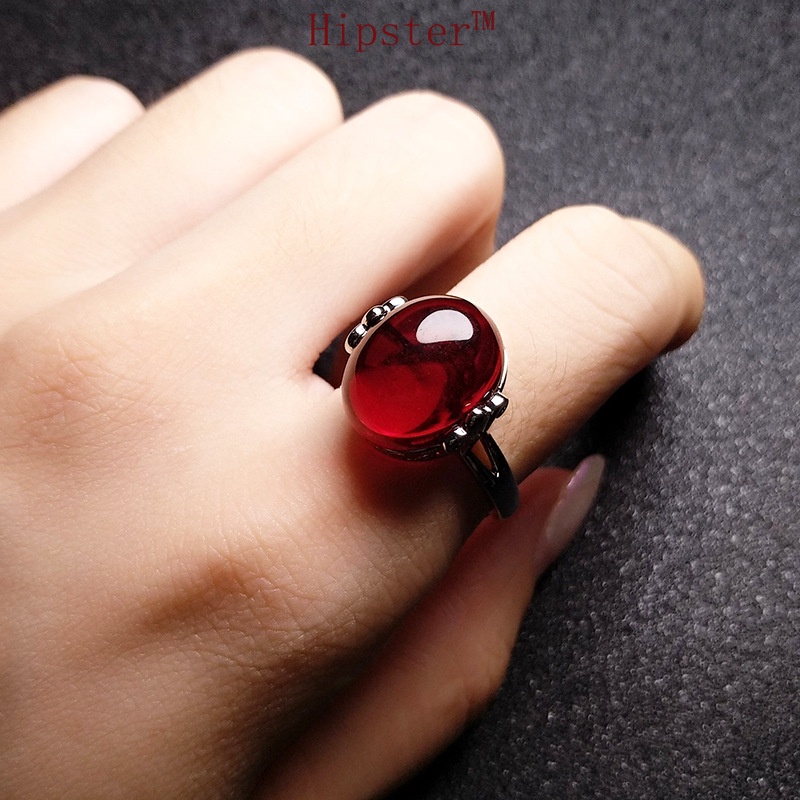 Hot Sale Elegant Temperament Entry Lux Inlaid round Pomegranate Red Adjustable Ring