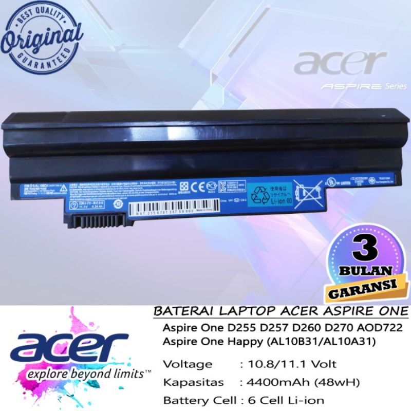 Baterai Original NoteBook Acer Aspire One D255 D257 D260 D270 522 722
