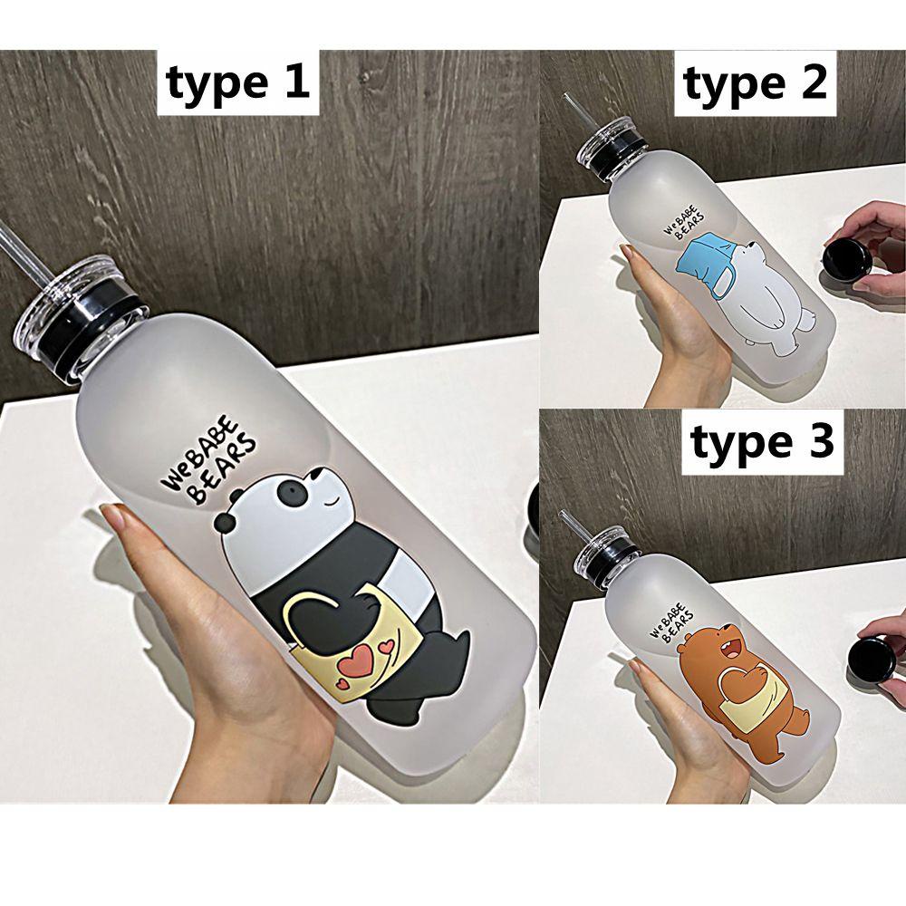 R-FLOWER Cangkir Air Dengan Sedotan Plastik Anti Bocor Transparan 1000ML Kartun We Bare Bears