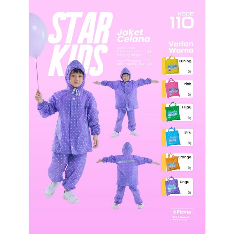 JAS HUJAN ANAK SETELAN PLEVIA KODE 110 / MANTEL SETELAN STAR KIDS PLEVIA KODE 110 TERMURAH