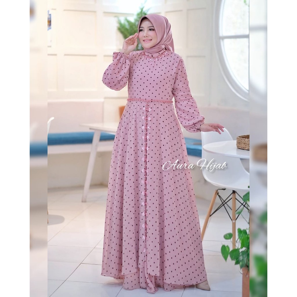 AM_FASHION>>ROSELA GOWN 2 ORIGINAL AURA HIJAB BAJU GAMIS PESTA PAYET DRESS PESTA DRESS SERUTTY PAYET