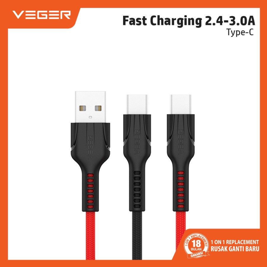 Kabel Tipe C VEGER VP-14 Kabel Data Type C fast Charging 3.0 100CM