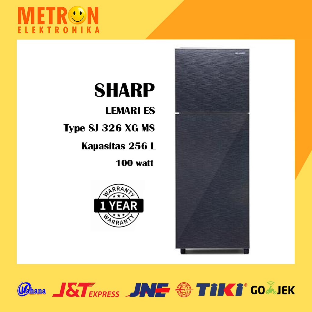SHARP SJ 326 XG MS / SILVER KULKAS LEMARI ES 2 PINTU GLASS DOOR 256 LITER / SJ326XGMS
