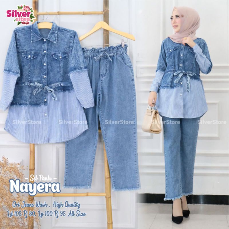 Nayera  Set Jeans Bahan Jeans Wash Premium - Pakaian Wanita - Setelan Wanita - Fashion Muslim - bisa