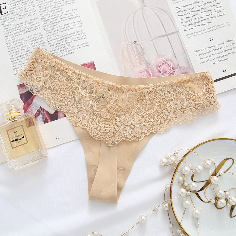 Celana Dalam Brief Seamless Bahan Thong Aksen Lace Sexy untuk Wanita