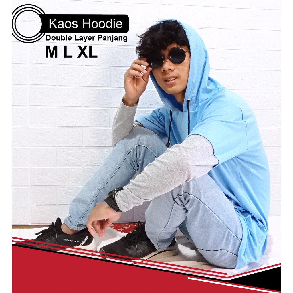KAOS POLOS HOODIE DOUBLE LAYER LENGAN PANJANG/size m,l,xl /pria/wanita/terlaris /termurah/terbaru/bandung-4