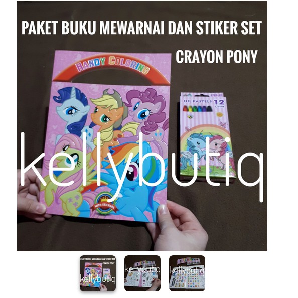 Paket Buku Anak Mewarnai, Sticker Set Crayon Karakter Kuda Little Pony