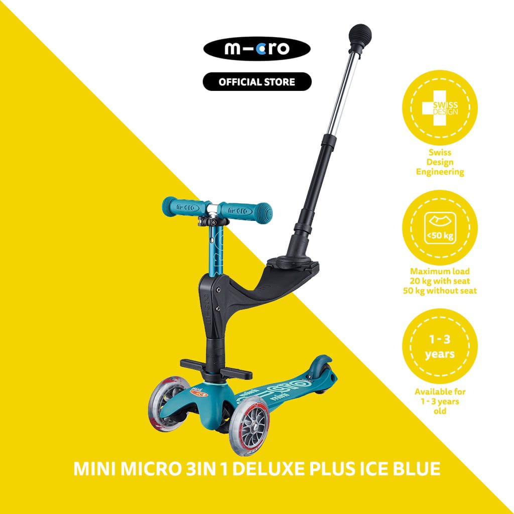 MINI MICRO 3 IN 1 DELUXE PLUS / SCOOTER/ STROLLER ICE BLUE