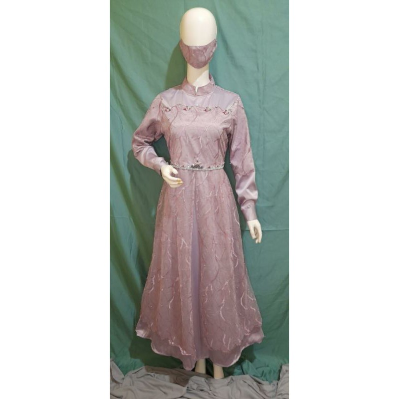 Gamis Tile Dot Payet Mutiara Mewah Terbaru khusus Lilac Free masker/Gamis edisi Lebaran