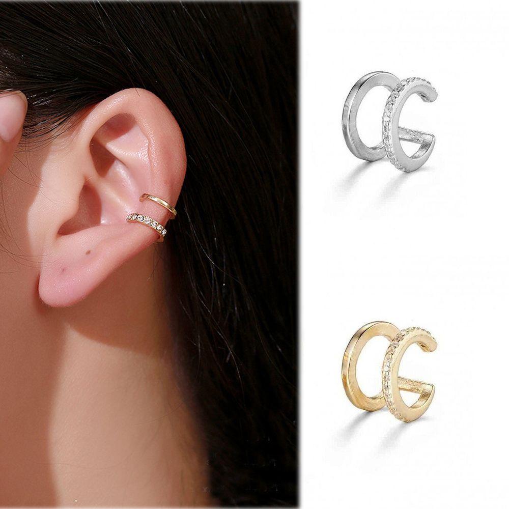 Lily 1/3pcs CZ Cuff Earrings Aksesoris Pesta Tanpa Tindik Double Band Ear Cuff